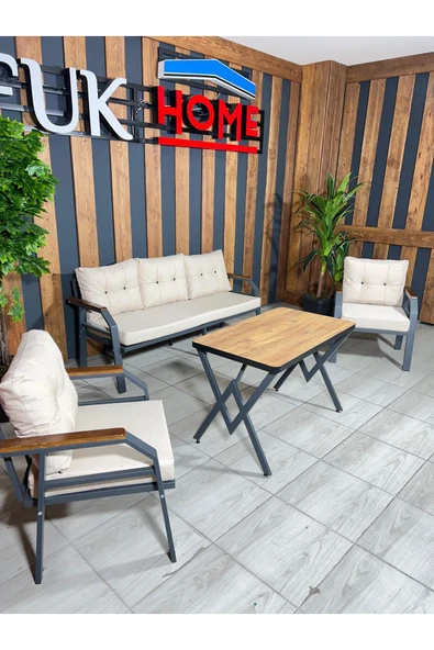 UFUK HOME Kavacık 311 Masalı Krem Fermuarlı Bahçe Balkon Takımı, Salon, Teras- Metal Çay Seti ürün görseli