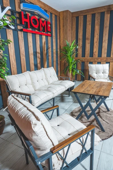 UFUK HOME Miray 311 Masalı Krem Fermuarlı Bahçe Balkon Takımı, Salon, Teras- Berjer Düğmeli Metal Çay Seti ürün görseli