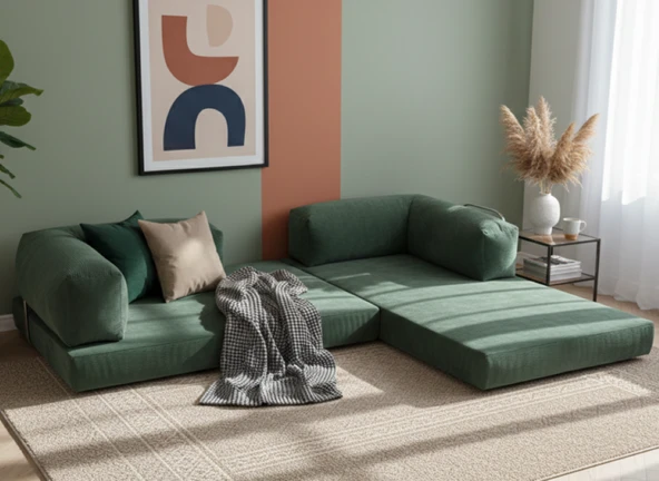 UFUK HOME Liona 100x200 Yatak Olabilen Kanepe Modüler Çok Fonksiyonlu Aktivite Koltuk Yeşil - Resim 5