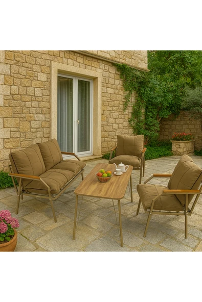 UFUK HOME Linda Cappuccino 211 Masalı Kahverengi Fermuarlı Bahçe Balkon Takımı,Cafe-Metal Kanepe Koltuk Takımı - Resim 2