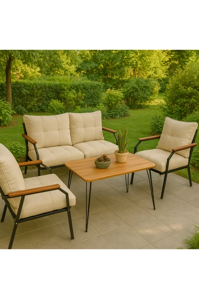 UFUK HOME Linda 211 Masalı Krem Fermuarlı Bahçe Balkon Takımı, Cafe, Salon - Metal Kanepe Koltuk Takımı ürün görseli