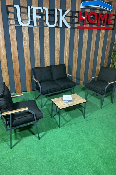 UFUK HOME Sehpalı Siyah Fermuarlı Bahçe Balkon Takımı, Cafe, Salon - Metal Kanepe Koltuk Takımı - Resim 2