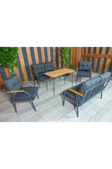 UFUK HOME Zeyd 2211 Masalı Antrasit Fermuarlı Bahçe Balkon Takımı, Salon - Metal Kanepe Koltuk Takımı - Resim 5