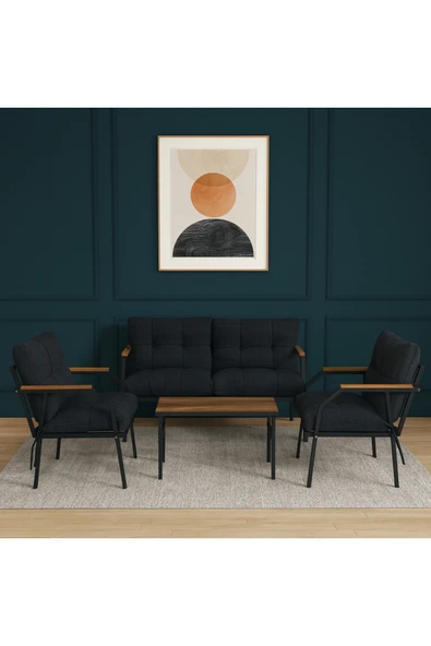 UFUK HOME Milas 211 Sehpalı Antrasit Fermuarlı Bahçe Balkon Takımı, Cafe, Salon - Metal Kanepe Koltuk Takımı ürün görseli