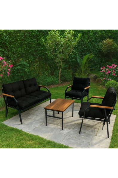 UFUK HOME Milas 211 Siyah Sehpalı Fermuarlı Bahçe Balkon Takımı, Cafe, Salon - Metal Kanepe Koltuk Takımı ürün görseli