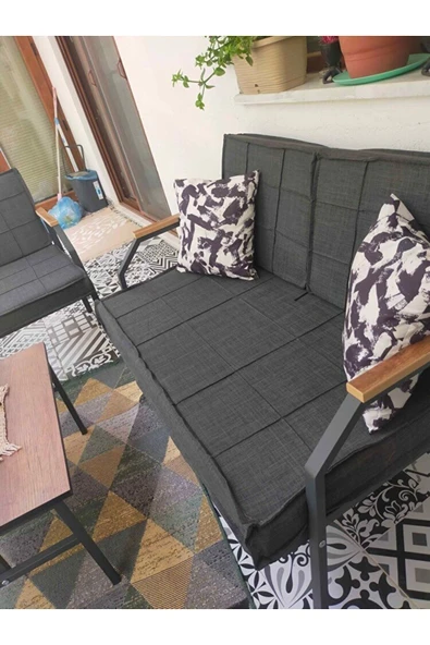 UFUK HOME Aşkın 211 Sehpalı Antrasit Fermuarlı Bahçe Balkon Takımı, Cafe, Salon - Metal Kanepe Koltuk Takımı - Resim 4