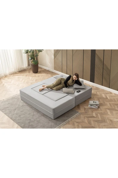UFUK HOME Buhara Açılır Koltuk&Çift Kişilik Puflu & Uzanma Koltuğu & Silinebilir Çok Amaçlı Sünger Koltuk Gri - Resim 7
