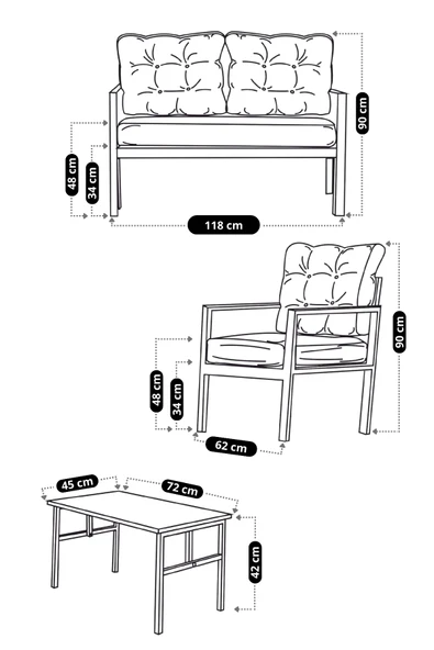 UFUK HOME Linda 211 Sehpalı Şekerpembe Fermuarlı Bahçe Balkon Takımı, Cafe, Salon - Metal Kanepe Koltuk Takımı - Resim 4