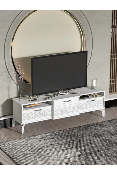 Tv Sehpası Tv Ünitesi Vera Beyaz Çizgili 5053 ürün görseli