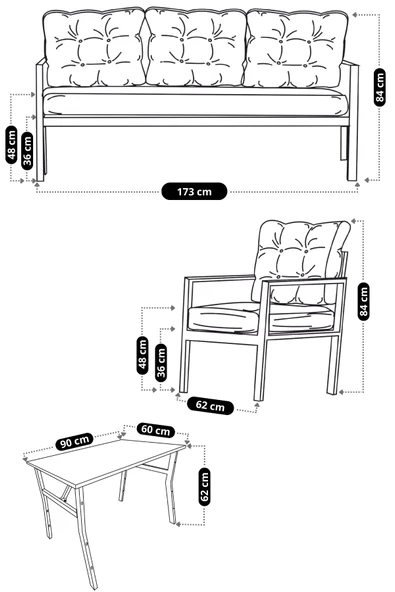 UFUK HOME Aşkın 311 Masalı Antrasit Fermuarlı Bahçe Balkon Takımı, Cafe, Salon - Metal Kanepe Koltuk Takımı - Resim 4