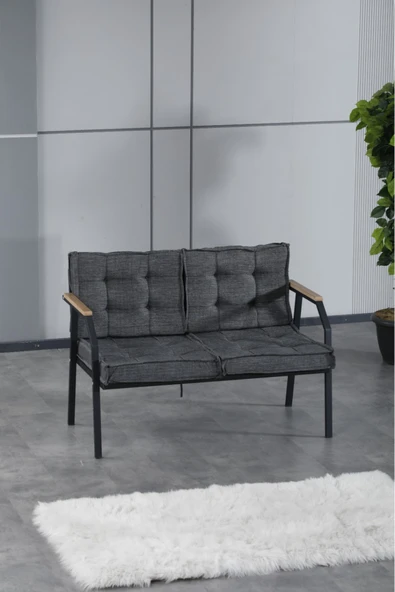 UFUK HOME Aşkın 2 1 1 Masalı Antrasit Oturma Grubu, Koltuk Takımı Bahçe Balkon Mobilyası Sandalye Berjer - Resim 6