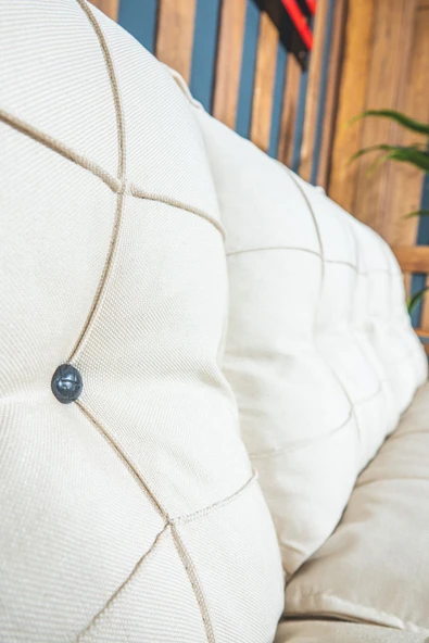 UFUK HOME Miray 311 Masalı Krem Fermuarlı Bahçe Balkon Takımı, Salon, Teras- Berjer Düğmeli Metal Çay Seti - Resim 6