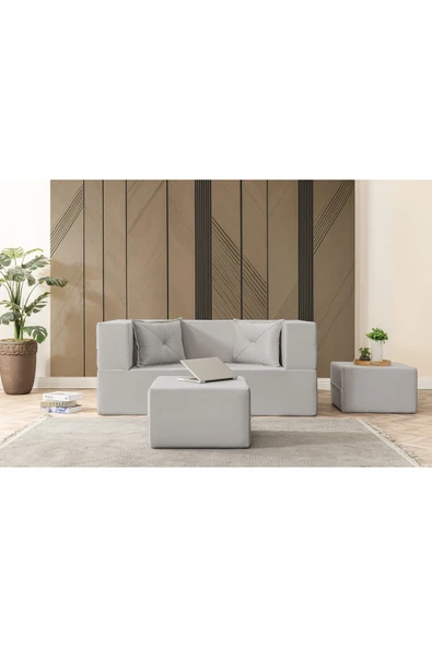 UFUK HOME Buhara Açılır Koltuk&Çift Kişilik Puflu & Uzanma Koltuğu & Silinebilir Çok Amaçlı Sünger Koltuk Gri - Resim 5