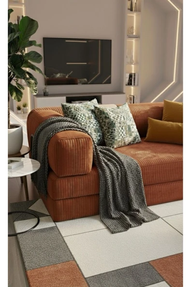 UFUK HOME Liona 90x200 Yatak Olabilen Kanepe Modüler Çok Fonksiyonlu Aktivite Koltuk Kiremit - Resim 2