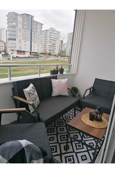 UFUK HOME Aşkın 211 Sehpalı Antrasit Fermuarlı Bahçe Balkon Takımı, Cafe, Salon - Metal Kanepe Koltuk Takımı - Resim 6