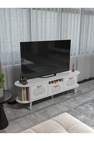 Tv Sehpası Tv Ünitesi Raflı 140 Cm Gzd Plus Atlantik Çam - Resim 5