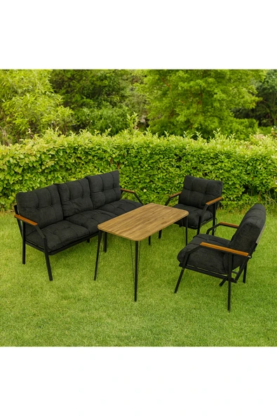 UFUK HOME Milas 311 Masalı Antrasit Fermuarlı Bahçe Balkon Takımı, Cafe, Salon - Metal Kanepe Koltuk Takımı - Resim 2