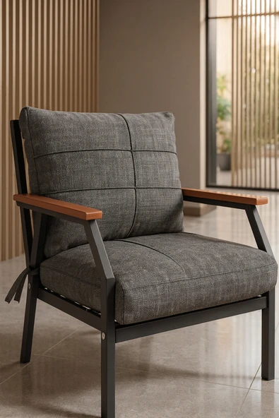 UFUK HOME Bahçe Mobilyası 2 1 1 Miray Bahçe Takımı Metal Sehpalı Balkon Takımı Çay Seti Nn211 - Resim 3