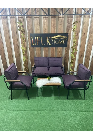 UFUK HOME Linda 211 Sehpalı Mor Fermuarlı Bahçe Balkon Takımı, Cafe, Salon - Metal Kanepe Koltuk Takımı - Resim 3