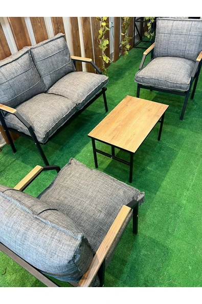 UFUK HOME Sehpalı Gri Fermuarlı Bahçe Balkon Takımı, Cafe, Salon - Metal Kanepe Koltuk Takımı - Resim 3