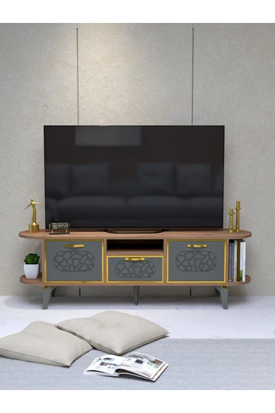 Tv Sehpası Tv Ünitesi Kapaklı Raflı Setro Beyaz - Resim 2