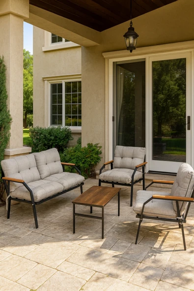 UFUK HOME Milas 211 Sehpalı Açık Gri Fermuarlı Bahçe Balkon Takımı, Cafe, Salon - Metal Kanepe Koltuk Takımı ürün görseli