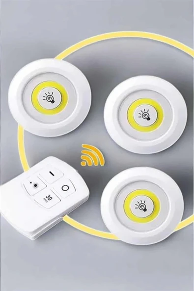 Led Lamba 3'lü Uzaktan Kumandalı Yapışkanlı Beyaz Işık - Resim 3