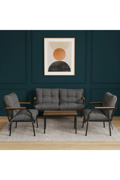 UFUK HOME Milas 211 Gri Sehpalı Fermuarlı Bahçe Balkon Takımı, Cafe, Salon - Metal Kanepe Koltuk Takımı ürün görseli