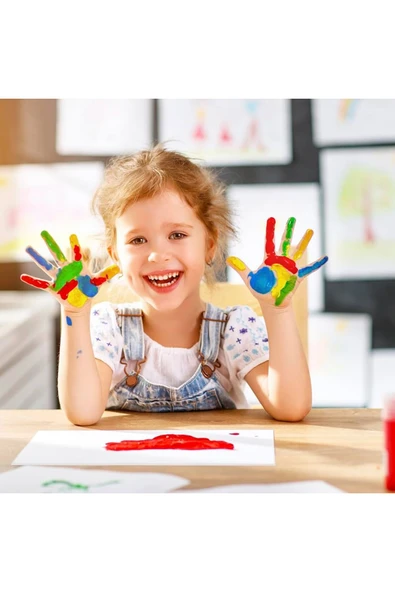 6x25 ml Parmak Boyası, 3 Adet Eva Baskı, Ponpon Fırça, Sünger Rulo, Palet, Fırça Çocuk Boyama Seti - Resim 4