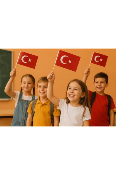 ( 100 Adet ) Vatan Küçük Boy Çıtalı Kağıt Türk Bayrağı Ay Yıldız Bayrak 12 x 20 cm - Resim 3