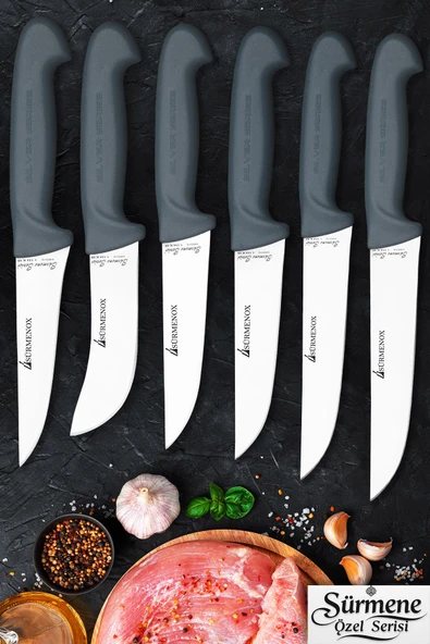 Sürmene Gri Serisi Mutfak Bıçak Seti Yüzme Sıyırma Kasap Et Ekmek Sebze Bıçağı 6 Lı Set HDS-107 ürün görseli 1