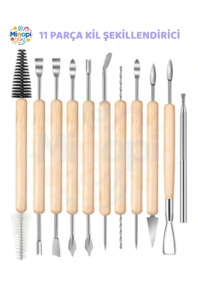 Seramik Kil Çömlek Şekillendirici Ahşap Saplı 11 Parça 1 Paket Seramik Modelaj Oyma ve Temizleme Set ürün görseli