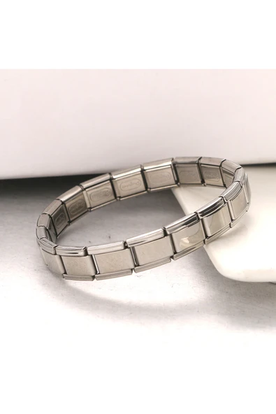 Paslanmaz Çelik İtalyan Charm  Esnek Erkek Kadın Bileklik 17.5 cm Gümüş Renk ( 1 ADET ) - Resim 2