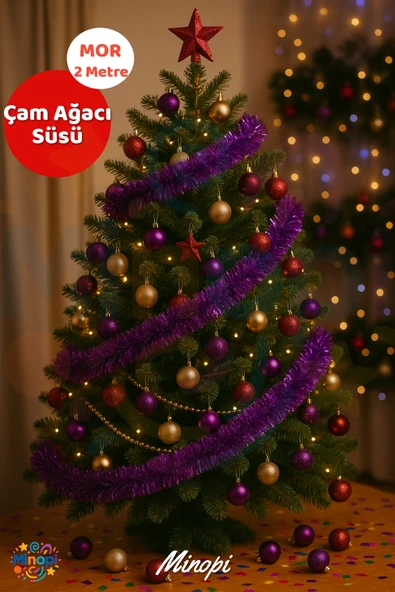 Mor Yılbaşı Garland Doğum Günü Simi Çam Ağacı Süsü 200 Cm Boyuna Boyuna Asılan Süsleme Sim ürün görseli