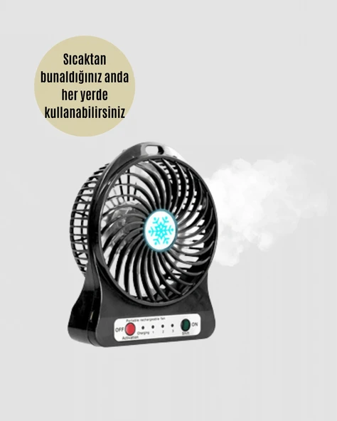 Mini USB Fan – Şarj Edilebilir, Işıklı, 3 Kademe, Taşınabilir Masaüstü Vantilatör - Resim 5