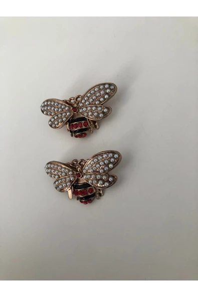 Taşlı Metal Arı  Ayakkabı ve Aksesuar Tokası Şık Süsleme Klipsi (3x5.5 cm) ( 1 ÇİFT ) - Resim 3