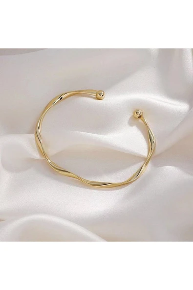 Açık Altın Renk Paslanmaz Çelik Burgu Bilezik Kadın  Modern Minimal Takı  Suya Dayanıklı - Resim 2