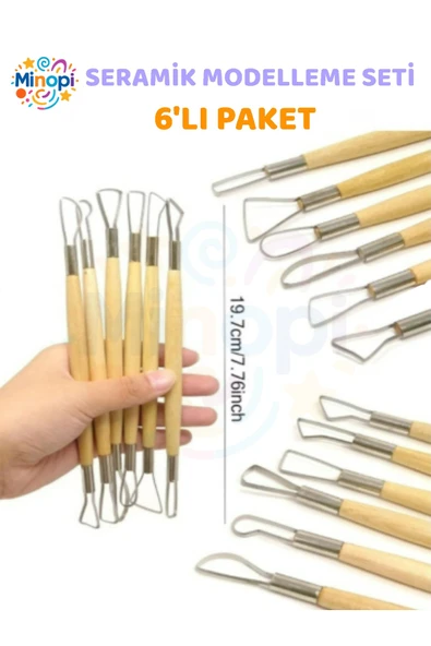 Seramik Kil Çömlek Çift Yönlü Dip Alma Seti 6 Parça 1 Paket Polimer Kil Oyma Seti Ebeşuar Yuvarlak - Resim 2