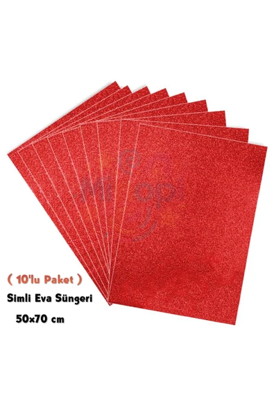 Kırmızı Renkli Simli Eva Süngeri 50X70 cm 10'lu Paket 1.5 mm ürün görseli
