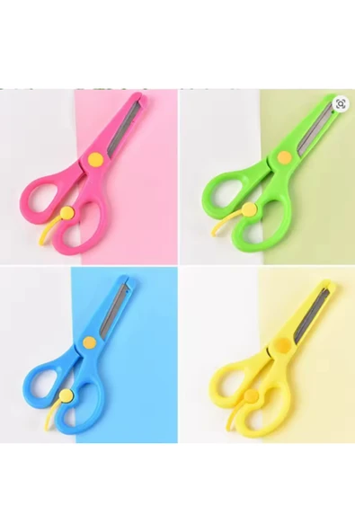 18 Adet Renkli Çocuk Makası Yaylı Korumalı Makas Plastik Makas Küt Uçlu - Resim 5