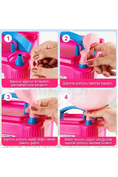 Çift Çıkışlı Balon Şişirme Makinası, Elektrikli Balon Pompası Pembe Mavi - Resim 2