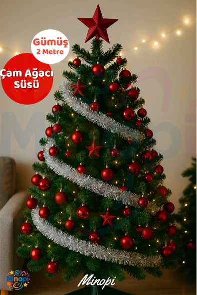 Gümüş Yılbaşı Garland Doğum Günü Simi Çam Ağacı Süsü 200 Cm Boyuna Boyuna Asılan Süsleme Sim ürün görseli