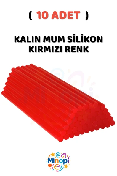 ( 10 Adet ) Sıcak Mum Silikon Kalın Kırmızı Renk 11,3mm x 30 cm Kırmızı Silikon Tabanca ürün görseli