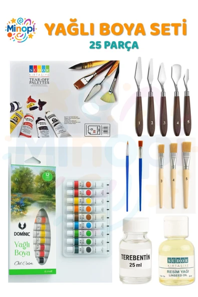 Kağıt Palet , Metal Spatula , 12 Renk Yağlı Boya , Terebentin , Resim Yağı Zemin Fırçası Boyama Set ürün görseli