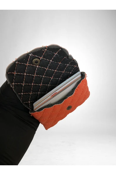 Kapitone Mini Kartlık Cüzdan  Para Kesesi Kart Tutucu Çıtçıtlı Model 10x7 cm - Resim 4