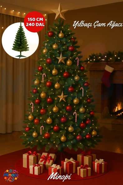 Yılbaşı Çam Ağacı 150 cm Plastik Ayaklı 240 Dal Christmas Tree ürün görseli