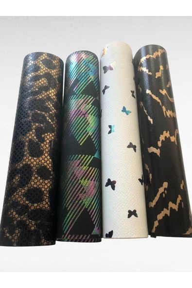 Kendinden Yapışkanlı Varaklı Leopar Suni Deri  Kutu Kılıf Cüzdan Anahtarlık Kaplama 21x30 cm - Resim 8