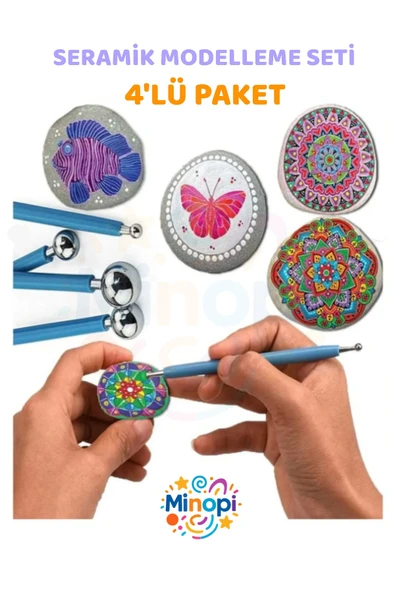 Top Uçlu Seramik ve Kil Modelleme Seti 4 lü 1 Paket Polimer Kil Şekillendirme Çömlek Oyma Çiçek - Resim 2