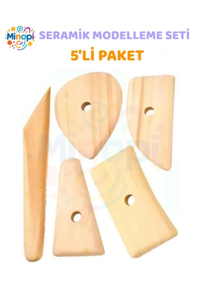 Yassı Ebeşuar 5 li Paket Seramik Çömlek Kil Heykel Kazıyıcı Şekillendirme Aleti Ahşap Kil Modelleme ürün görseli