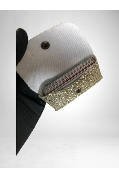 Parıltılı Mini Kartlık Cüzdan  Para Kesesi Kart Tutucu Çıtçıtlı Model 10x7 cm - Resim 5